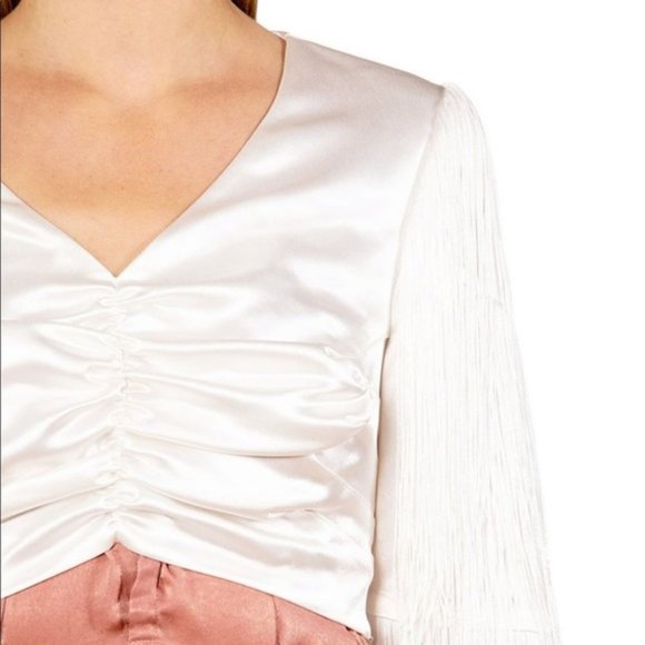 CIAO SEA White Satin Tassel Long sleeve Crop Top - Picture 6 of 7